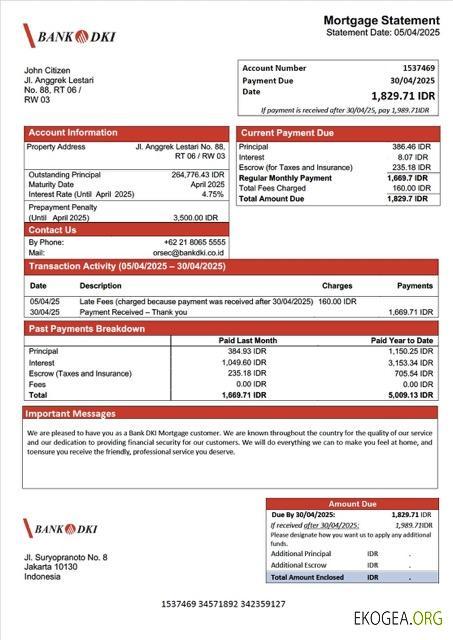 Modèle Word et PDF de relevé hypothécaire DKI de la Banque indonésienne